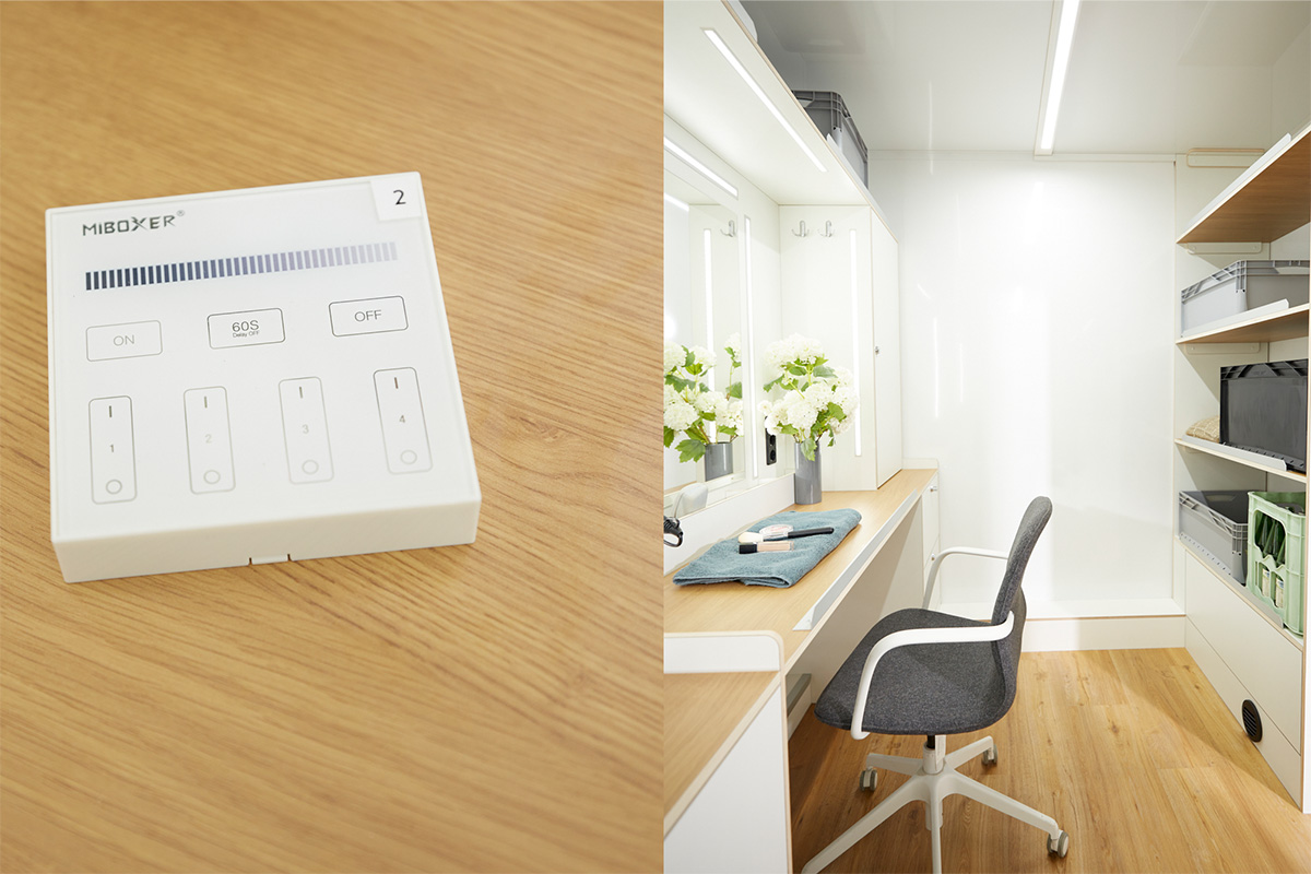 LED ceiling lighting, controllable via remote control.   Remote control with dimming function. 
