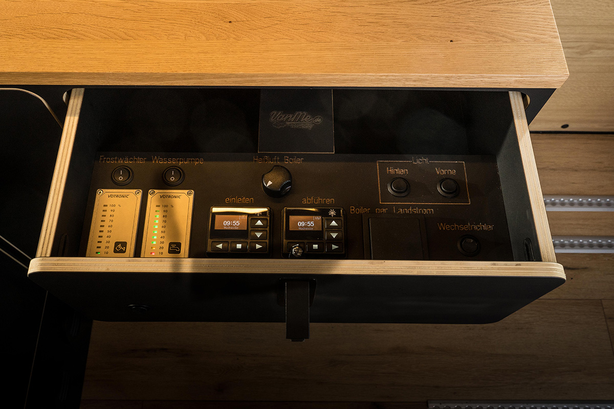 Drawer in which all controls and displays are located   